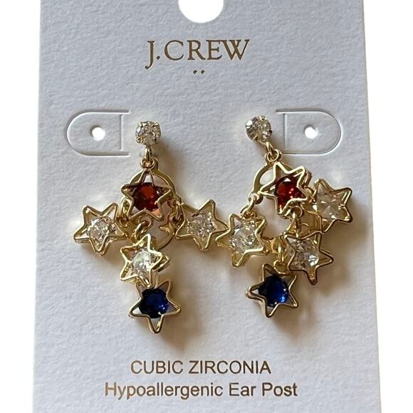 NWT J. Crew Red, White & Blue Dangly Star Patriotic Earrings - Picture 3 of 5